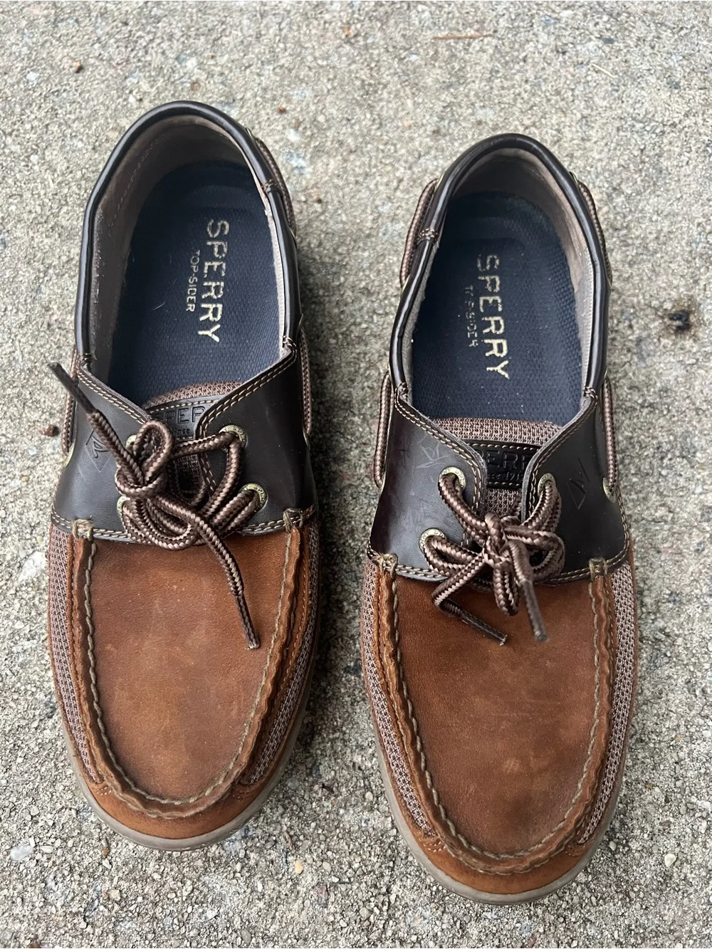 Sperry Topsider Two-Tone Brown Leather & Dark Brown Tarpon 2-Eye Boat Shoes 9